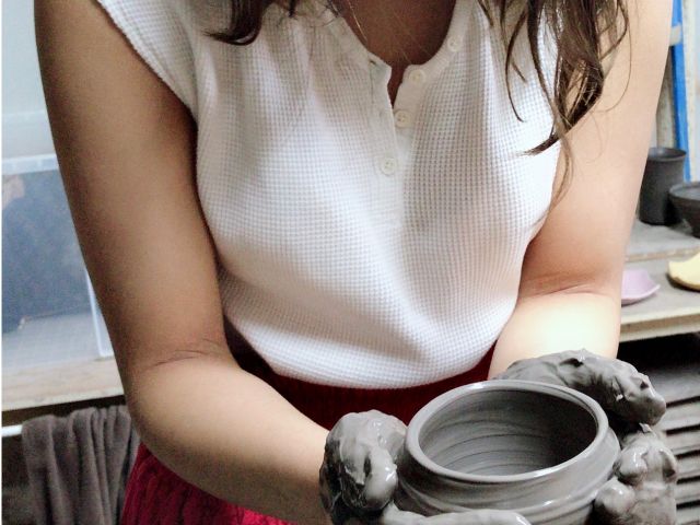 電動ロクロ体験中です