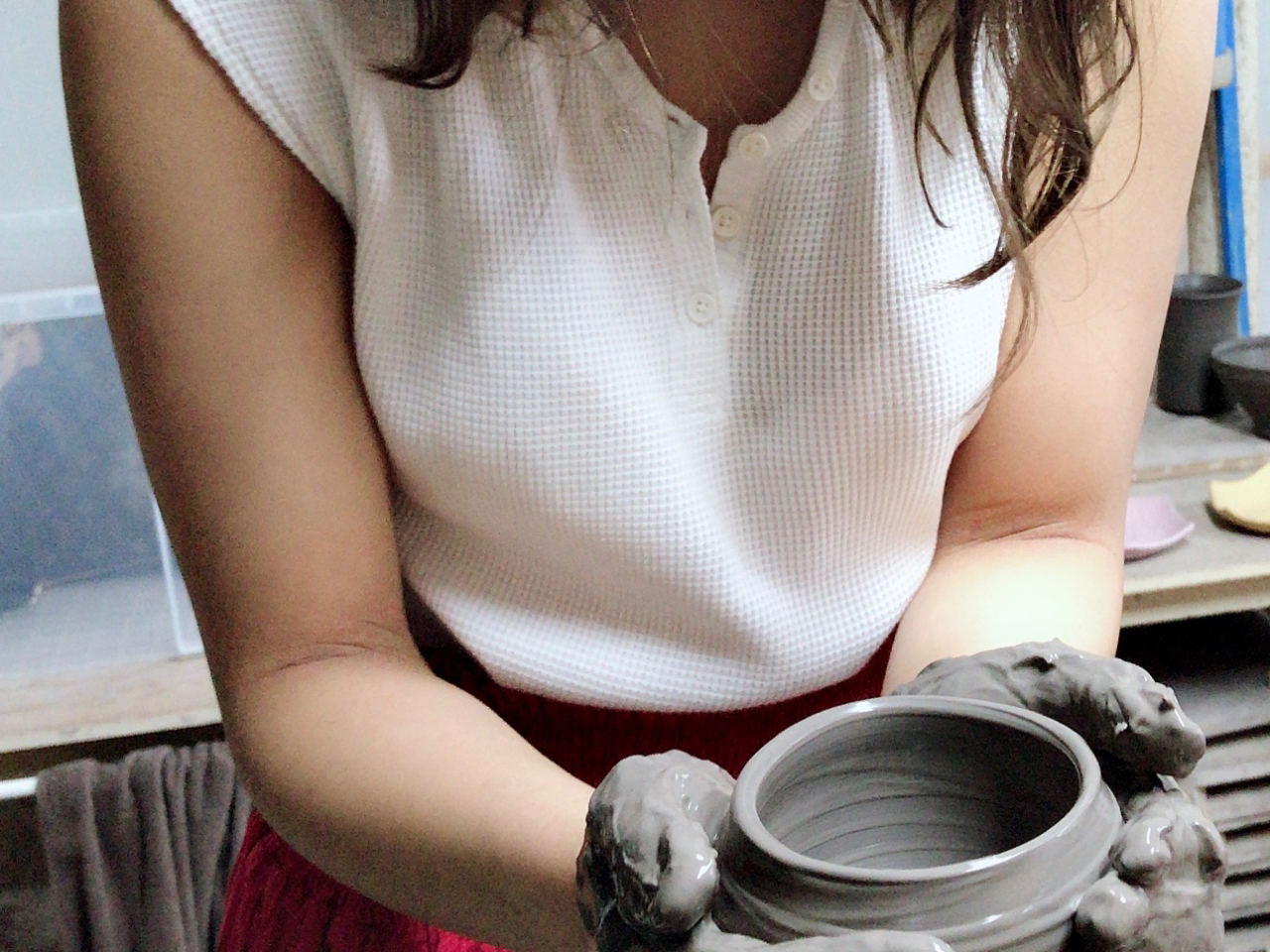 電動ロクロを体験中です