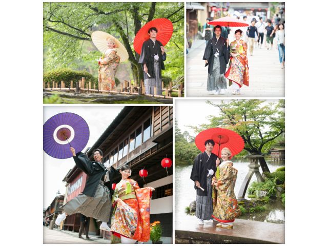 和装で兼六園とひがし茶屋街で撮影いたします。