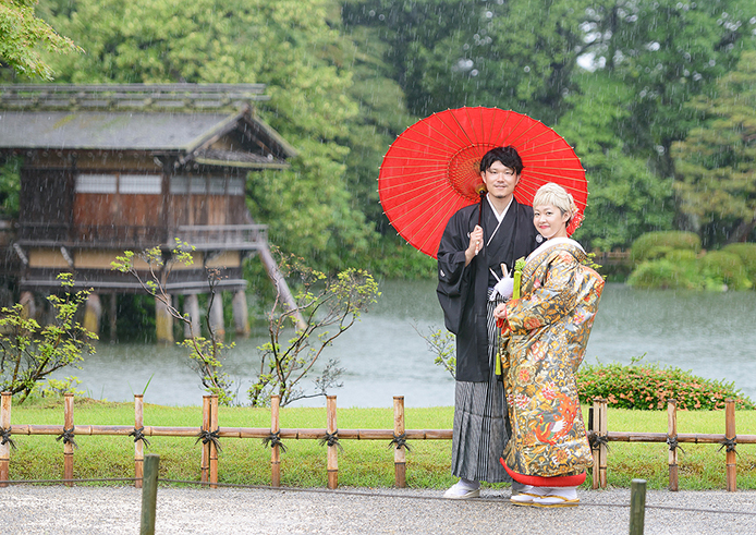 和装で兼六園とひがし茶屋街で撮影いたします。