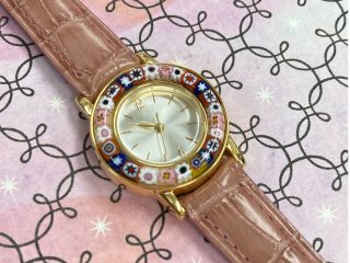 《お客様の作品です》ミルフィオリを並べて作る腕時計をお作り頂けます。腕時計は弊社オリジナル商品!国産ムーブで長く使えて安心です ※この色は型押しのベルトです