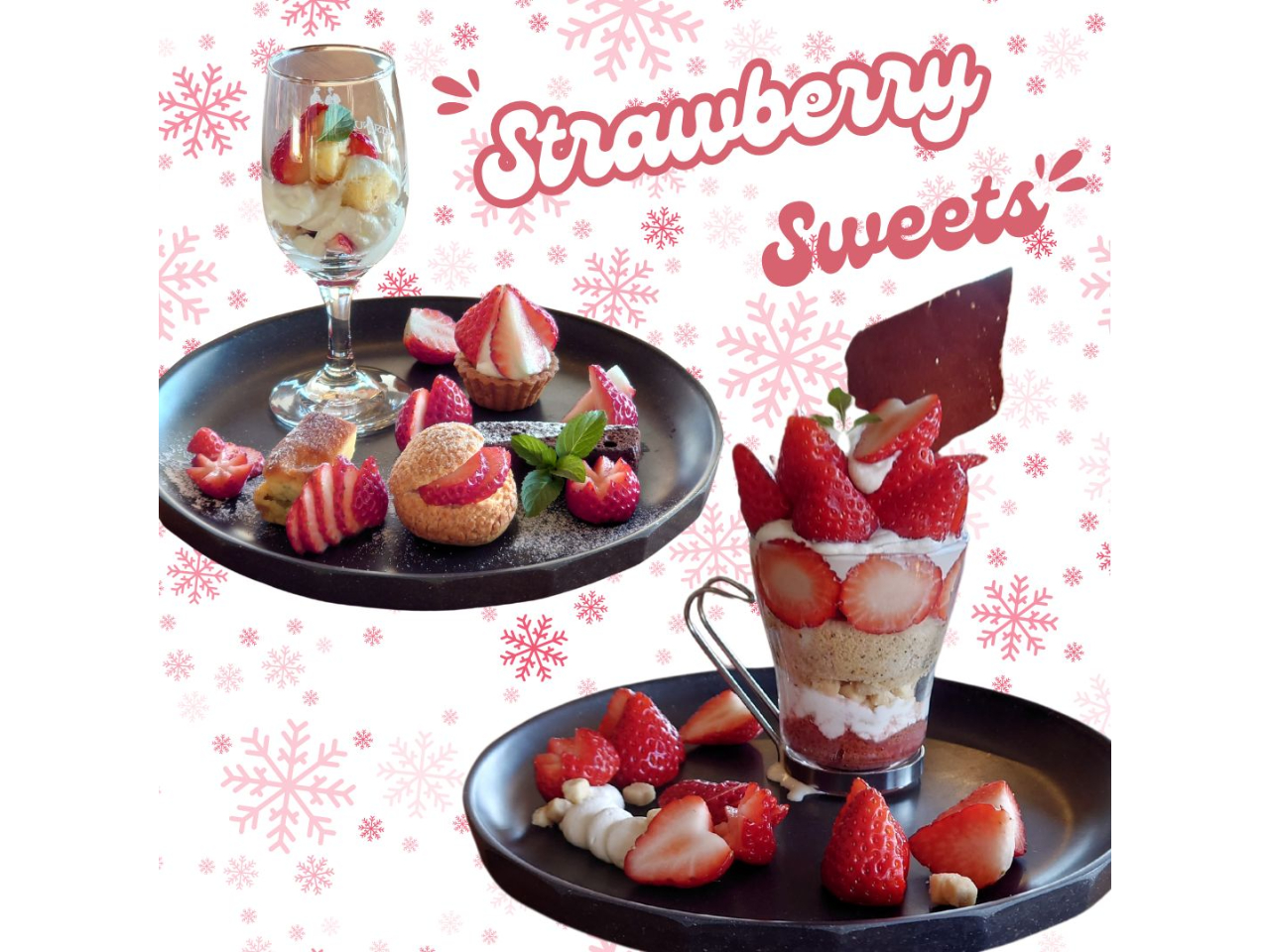 いちごデザートプレート ・ こぼれいちごパフェ