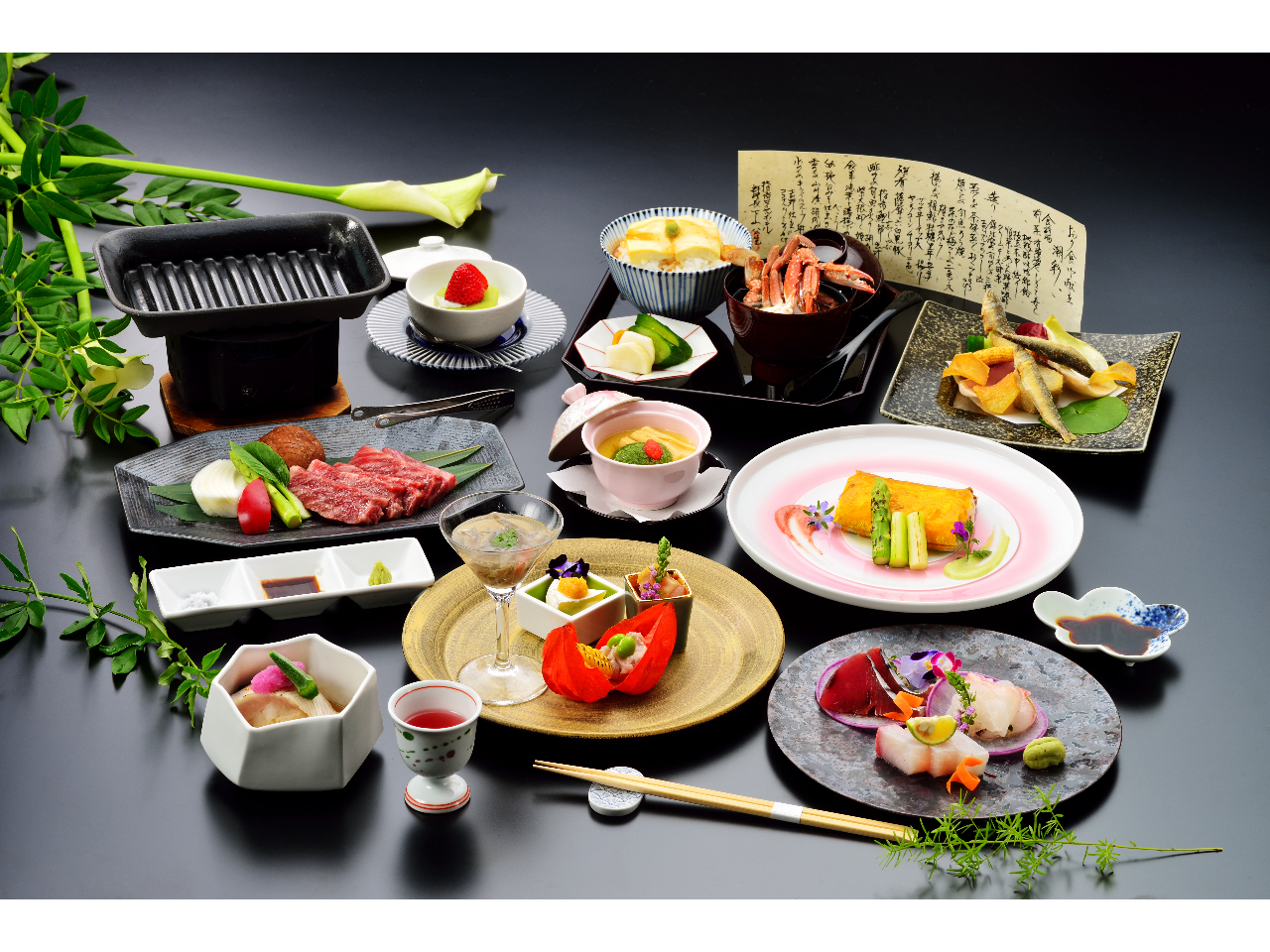 目の前は錦江湾の大パノラマ 絶景露天風呂
ー---【薩摩黒毛和牛をこだわりの塩と醤油でいただくステーキコース】ー---
料理長による和のコース料理を季節ごとのお献立でご用意いたします。