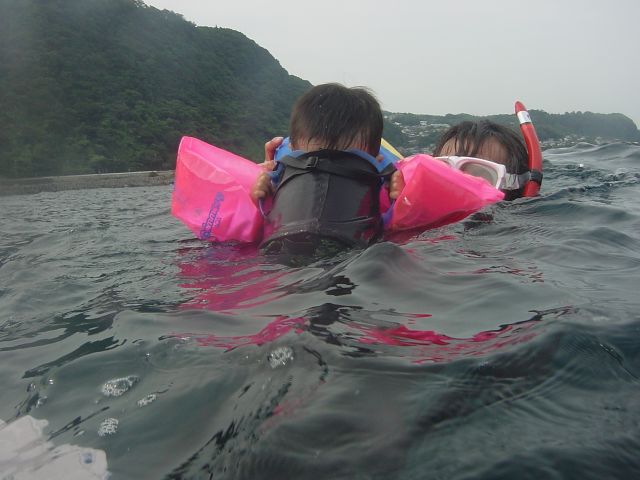 小さなお子様はマスク・スノーケルを無理に使わなくても、のぞきメガネでサカナと一緒に泳げます。