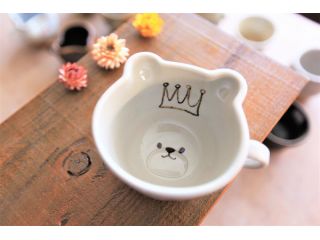 【地域共通クーポン対象】【西鉄福岡天神駅 徒歩10分】平日なら14%OFF★3850円→3300円!★ クマさん・ネコさんcupの絵付け一日体験☆陶芸一日体験 ファミリー参加もOK☆