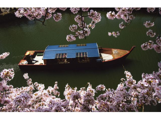 船窓からは彦根城の四季折々景色が流れてゆき、屋形船は最高のお座敷です。