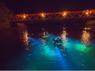 夜の千歳川シュノーケル 『山線鉄橋』も神秘的