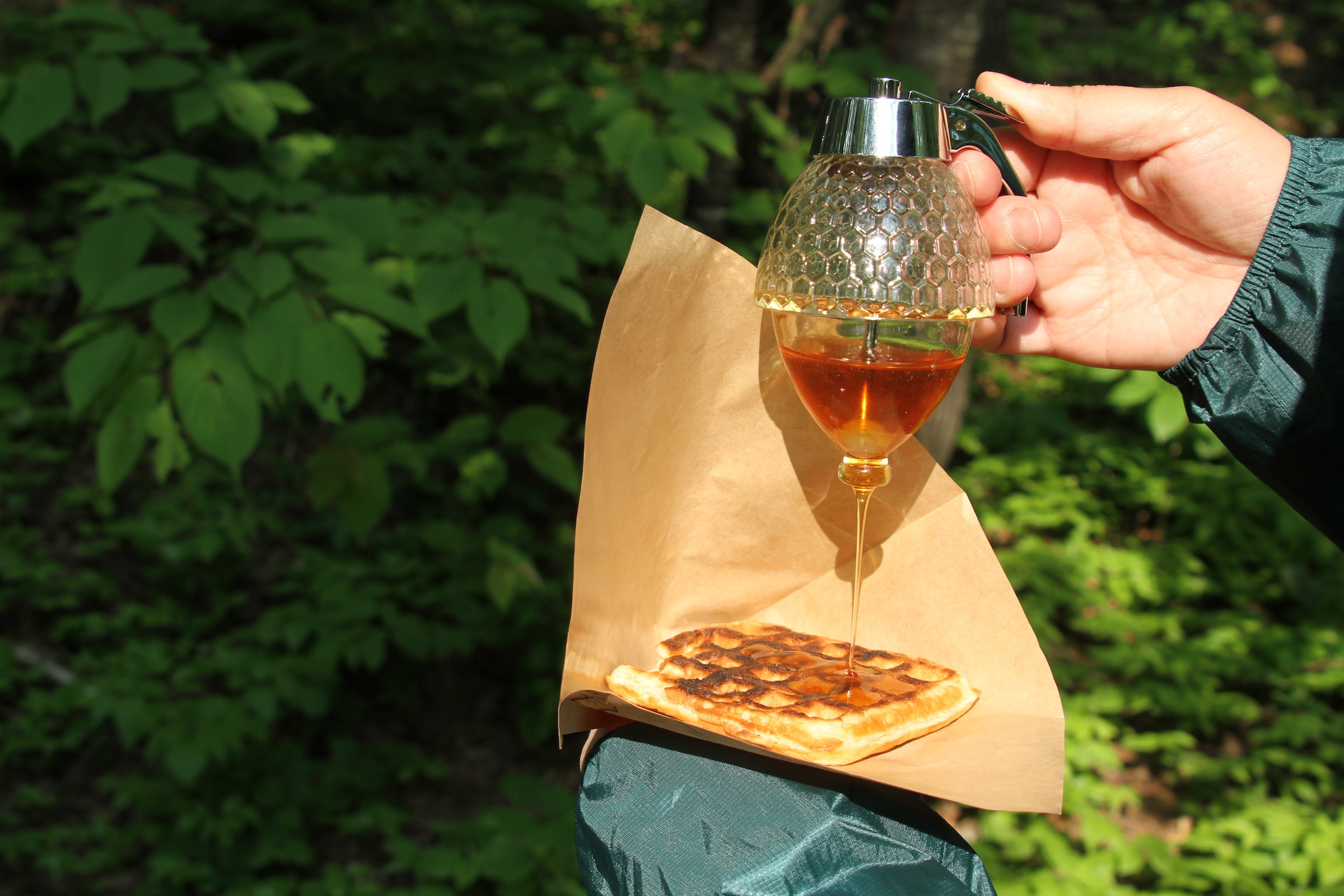 白神山地産のハチミツをたっぷりかけて頂くワッフル。