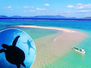 幻の島(浜島)上陸とウミガメが高確率で見れるポイントでのシュノーケリングがセットになったお得なパックプランです!