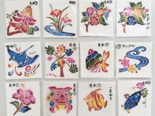 紅型色差しコースター見本です。