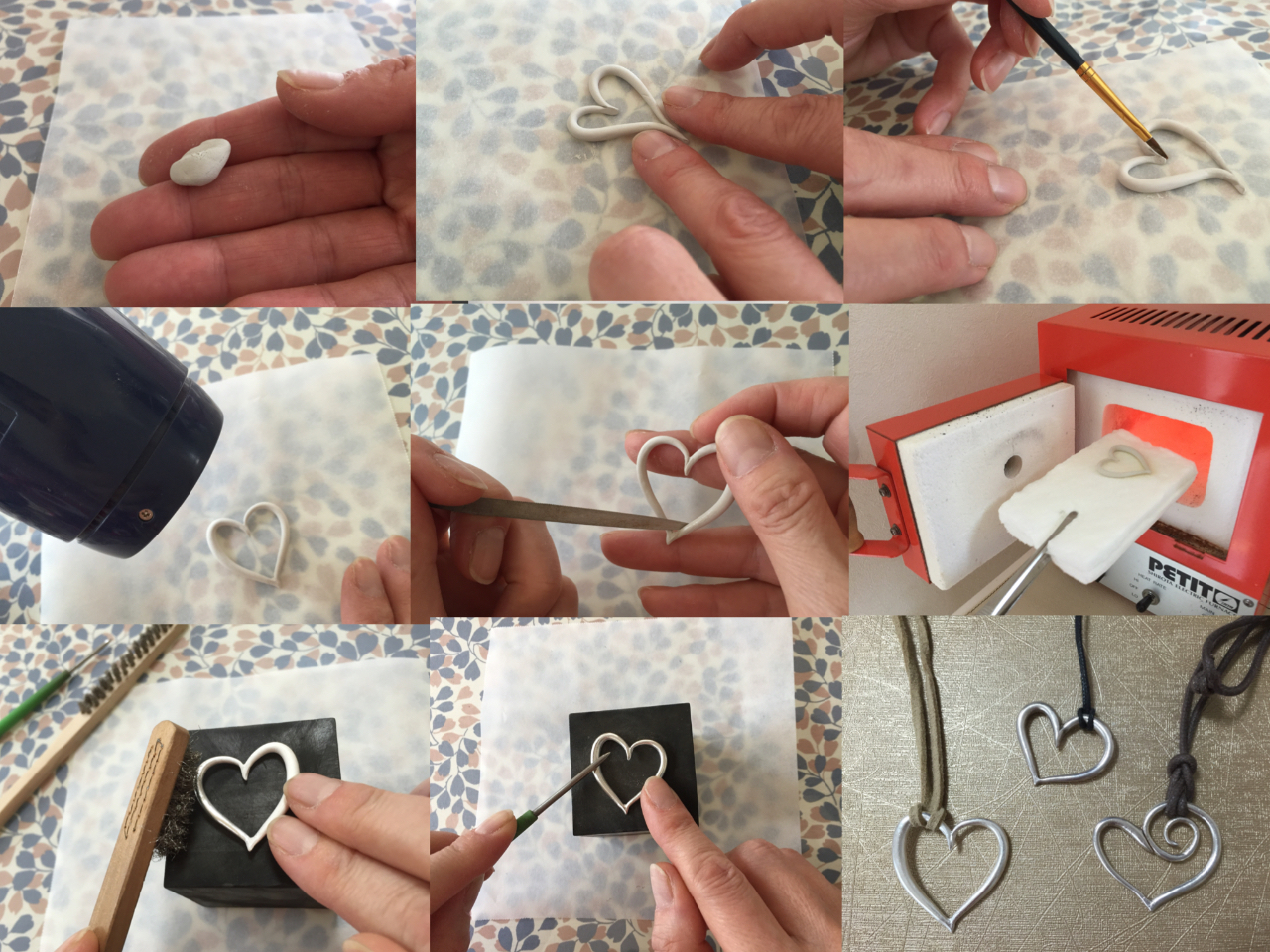 ハートのペンダントの製作手順です。粘土だから思いのままに…