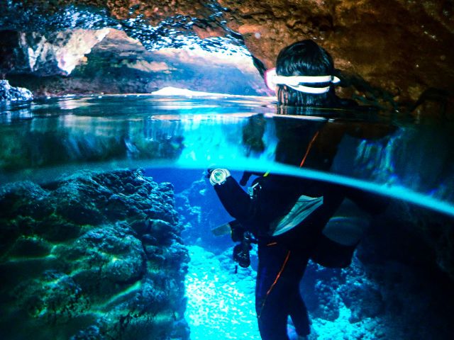 洞窟を抜けて池に浮上できるポイントがいくつもあります。