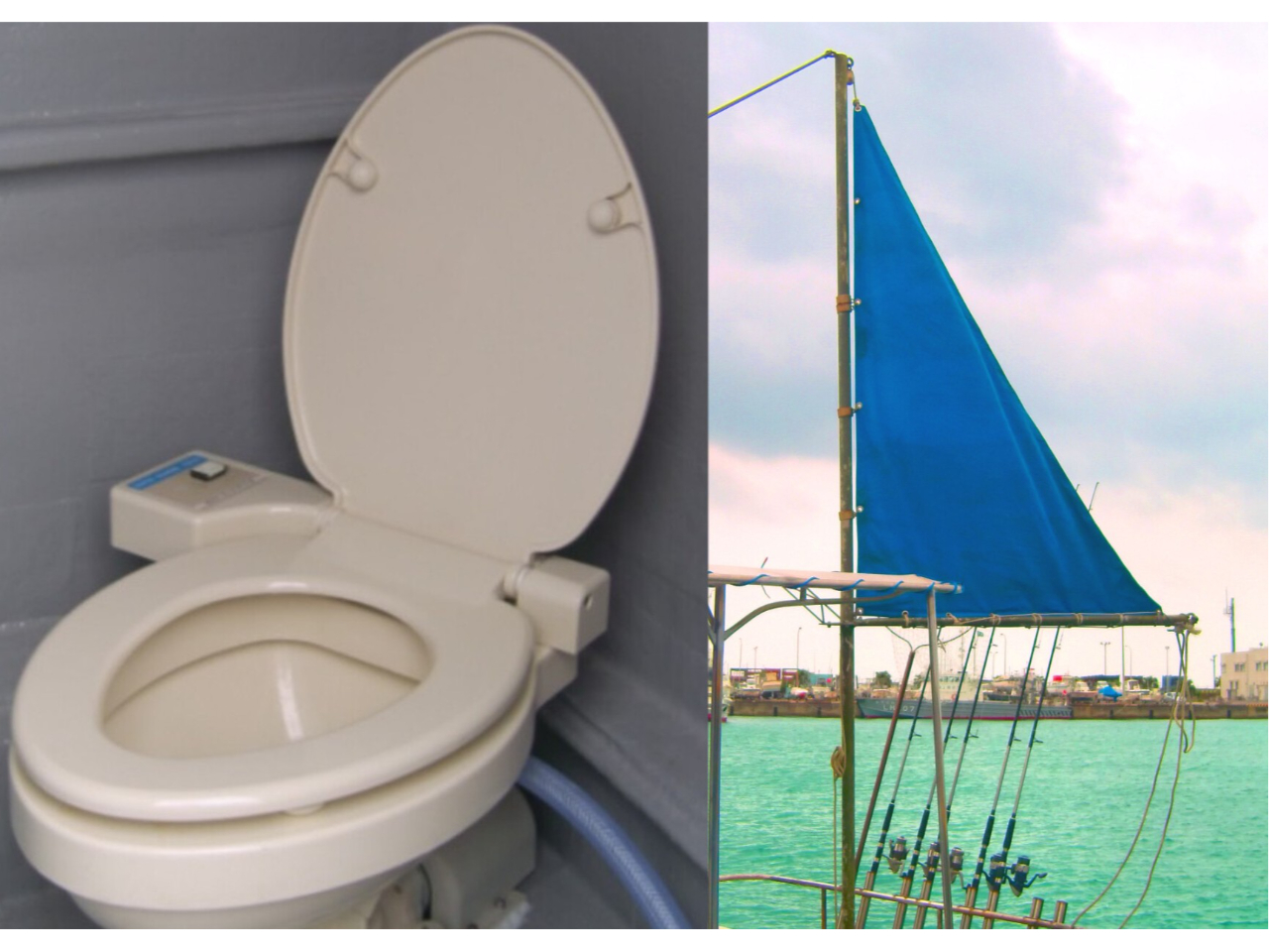 船には個室トイレ、シャワー完備です。釣り専用の横振れ防止スパンカー(帆)も装着してあるので船酔い等も安心です。