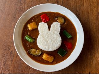 彩り野菜と季節の野菜のビーフカレー。カレー以外のお食事メニューに変更も可能です(差額はプラスになります)。