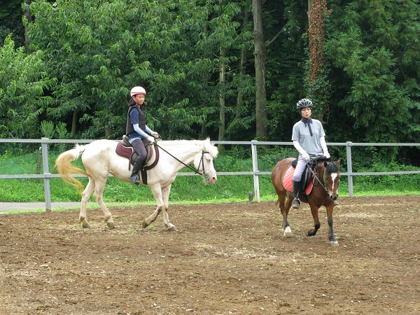 森林外乗前に場内で準備運動、