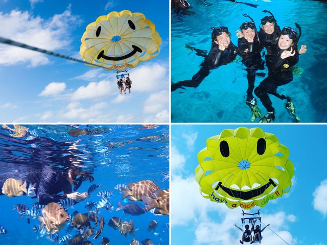大人気のパラセーリングと青の洞窟シュノーケリングセット♪