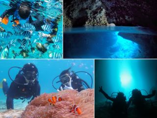 沖縄で人気観光地 青の洞窟をダイビングでお楽しみいただけます。体験ダイビングなので、ダイビングのライセンスがなくても参加OKです