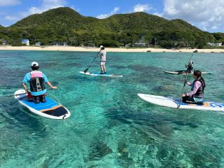 コバルトブルーの海でSUPを漕げるようになり、さあ、ウミガメさがしにゆきましょう!