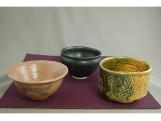 井戸茶碗、黒天目茶碗、織部茶碗