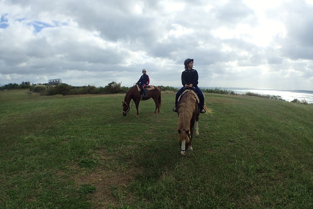 沖縄らしい開放的な海が広がり、琉球の歴史も感じられるロケーションで、乗馬を楽しめます♪