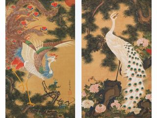 伊藤若冲「孔雀鳳凰図」(部分) 重要美術品 岡田美術館蔵