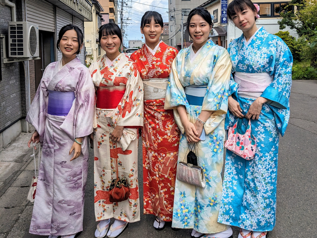 小樽観光の記念に着物で撮影