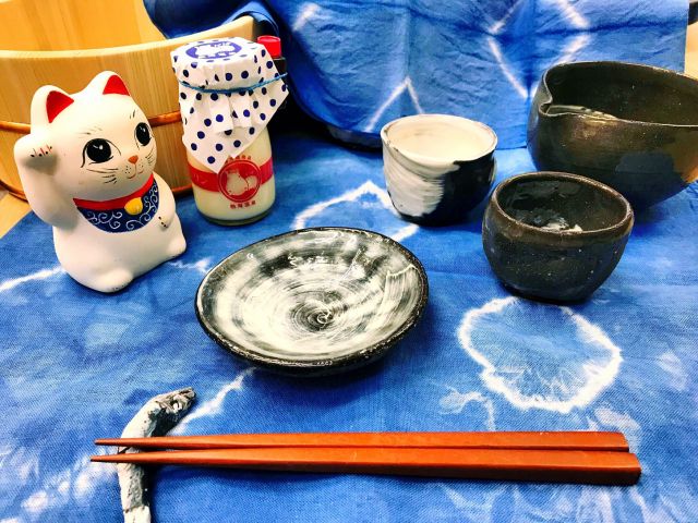 陶芸と藍染のコラボ♪