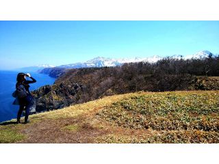 知床岬まで続く、高さ200mの断崖絶壁を眺望。