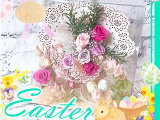 イースターを楽しむクリアBOX入りのプリザーブドフラワーアレンジメント♪