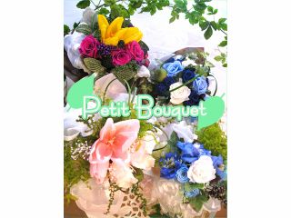 プリザーブドフラワーの花束を作ります。ストック棚からお好みの花色を選び、下準備をして束ねましょう!プレゼントにも最適です。