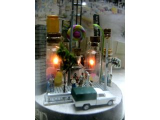 ミニジオラマ渋谷の完成イメージ。懐かしいレトロなの雰囲気です。部品はバリエーションから選択可能です。ライティングユニットを選択、後付けも可能です。