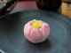 1月のお菓子「寒椿」 寒い中でも美しく花を開く椿の姿を練り切りで!