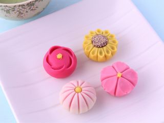 4種のかわいい練り切りを作ります♪「紅梅」「桜」「ひまわり」「玉菊」それぞれに作る楽しさがいっぱい詰まっていますよ!ぜひ挑戦してみましょう〜