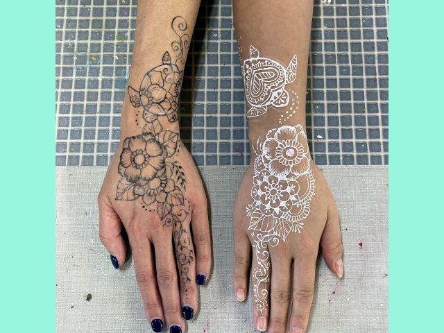 ホワイトヘナとジャグアタトゥー施術例。