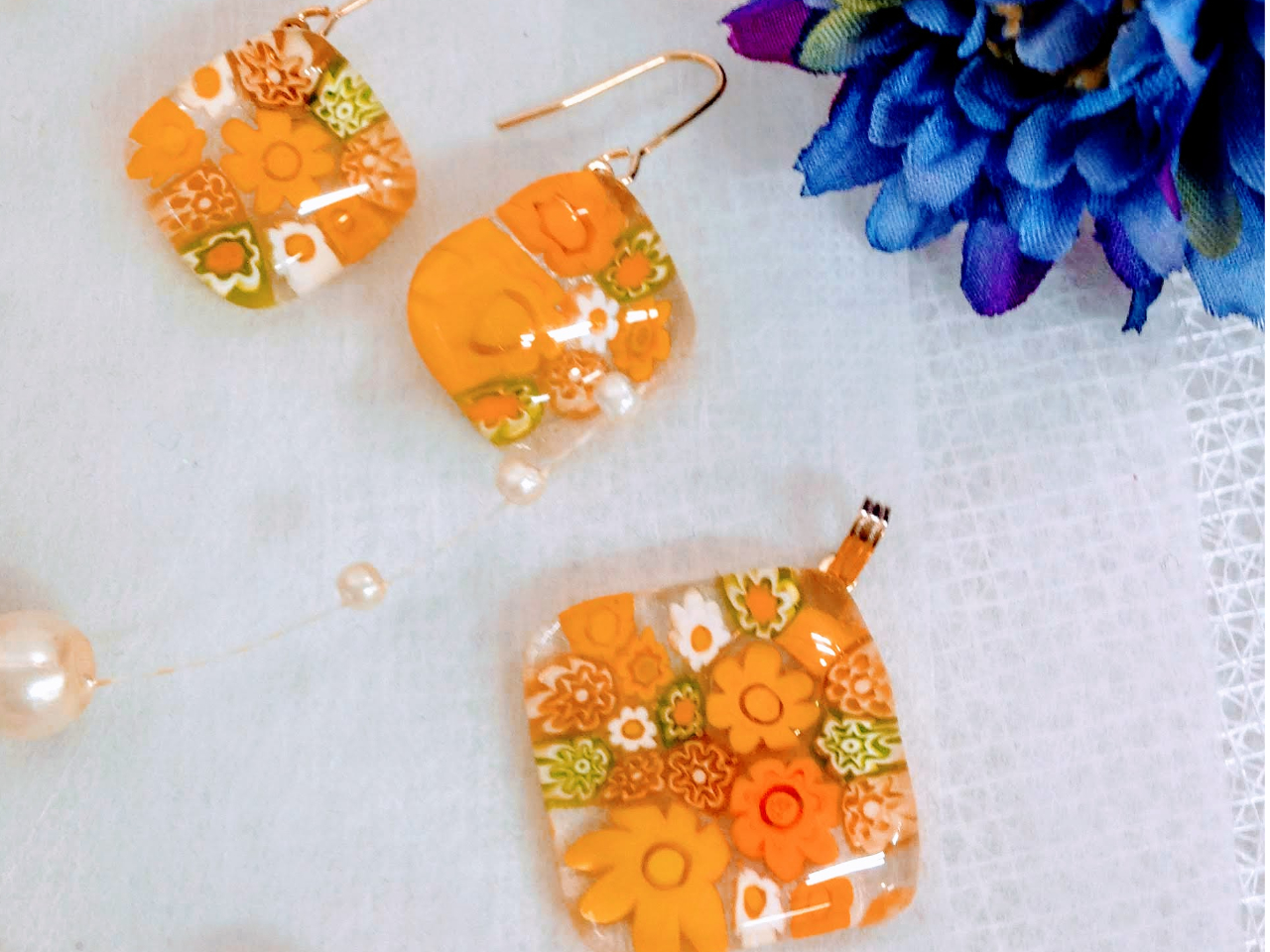 フュージングのアクセサリー2個作り