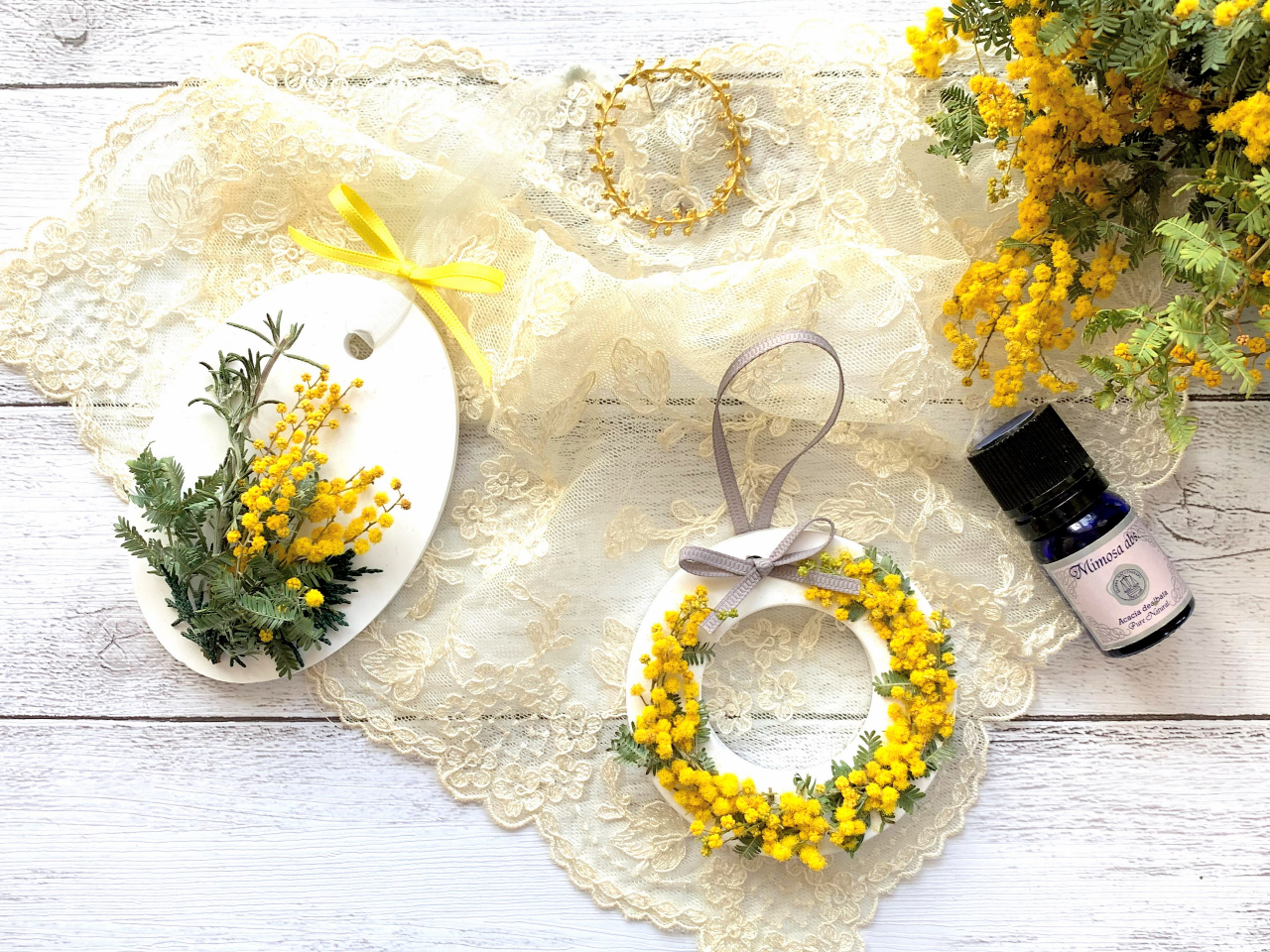 作品例(ミモザのアロマストーンサシェ)