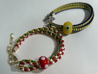 トンボ玉付き二重ブレスレット