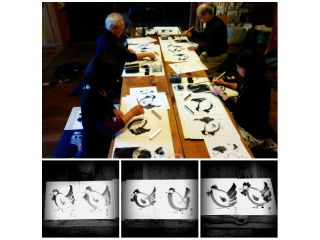 お手本を参考に干支の水墨画体験
それぞれ個性のある作品が仕上がりました。