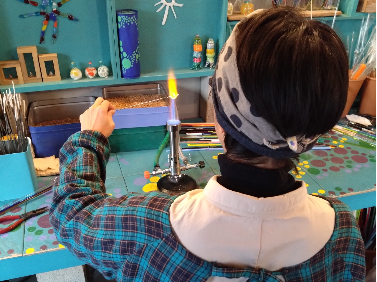 京都ガラス細工体験・バーナーワーク】お試し体験！虹色とんぼ玉1粒