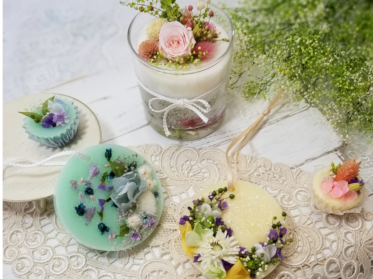 ■アロマワックスサシェとグラスアレンジ