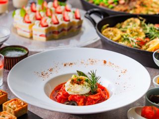 鶏もも肉のトマト煮込みと揚げたまご マレンゴ風