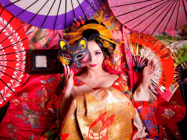 牡丹プランは2つのスタジオから選択できます(グループで共通) 人気の寝ポーズ(金華の間)