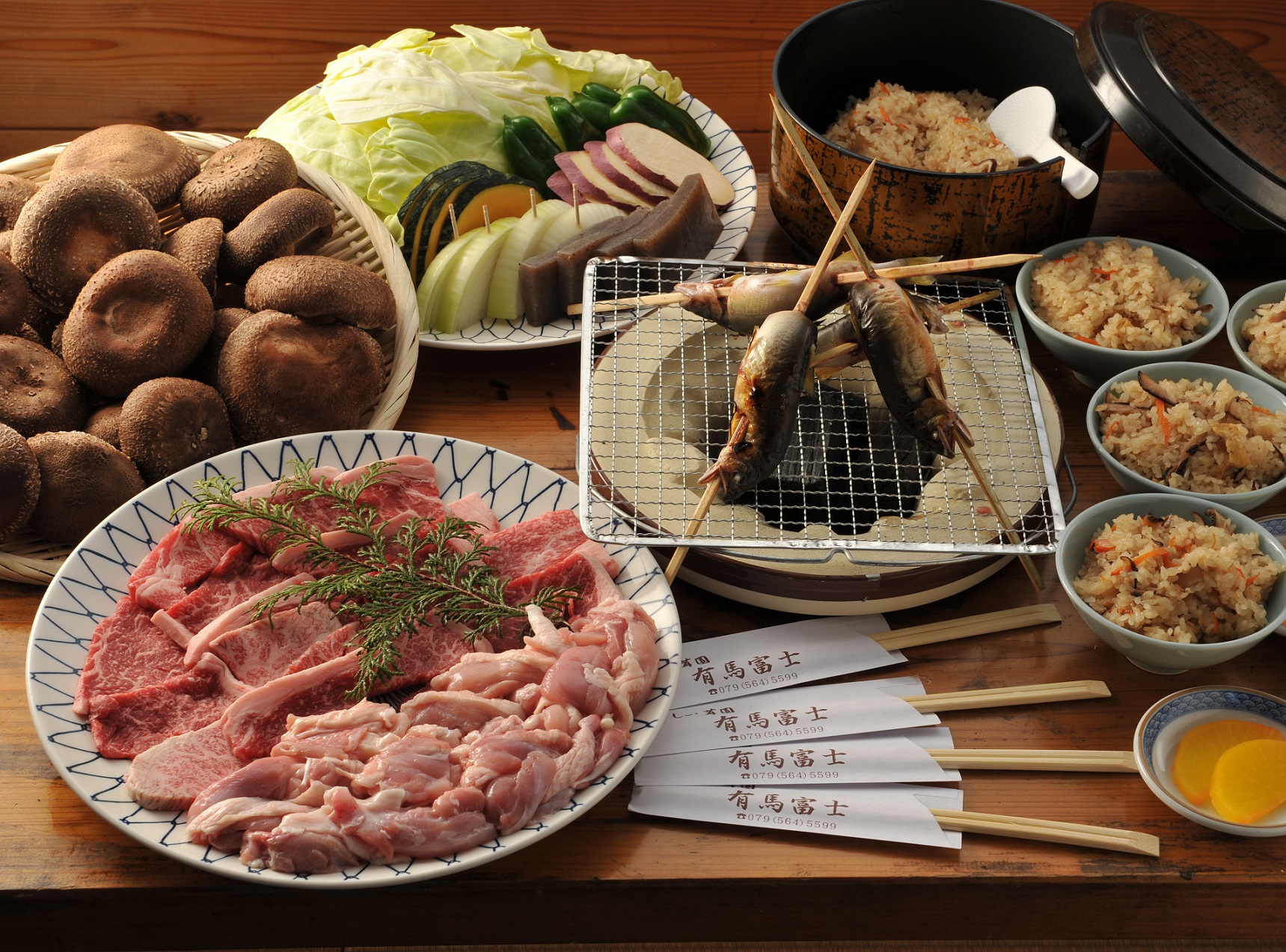 魚釣りと黒毛和牛若鶏コース