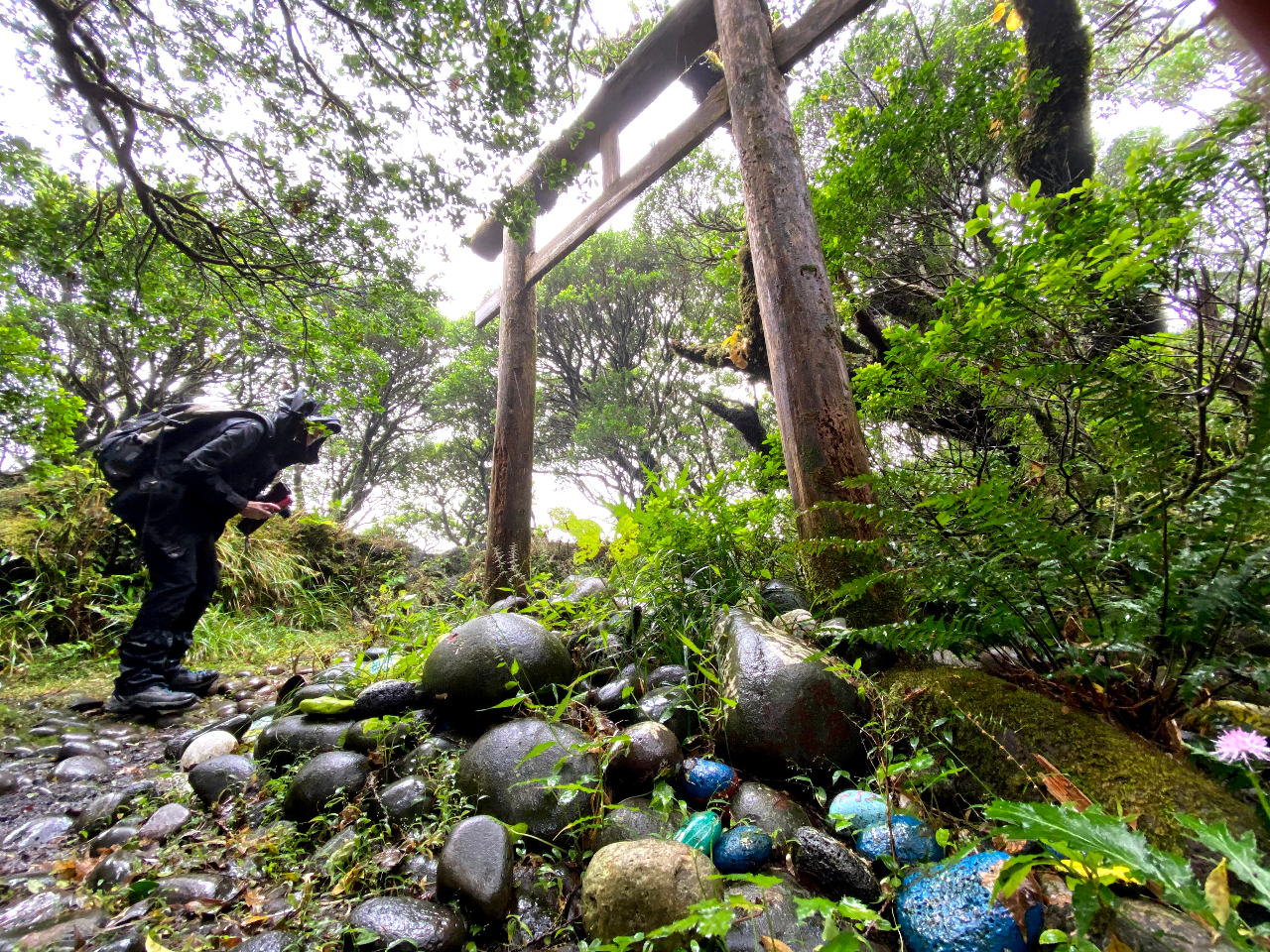 火口の中にある浅間神社。