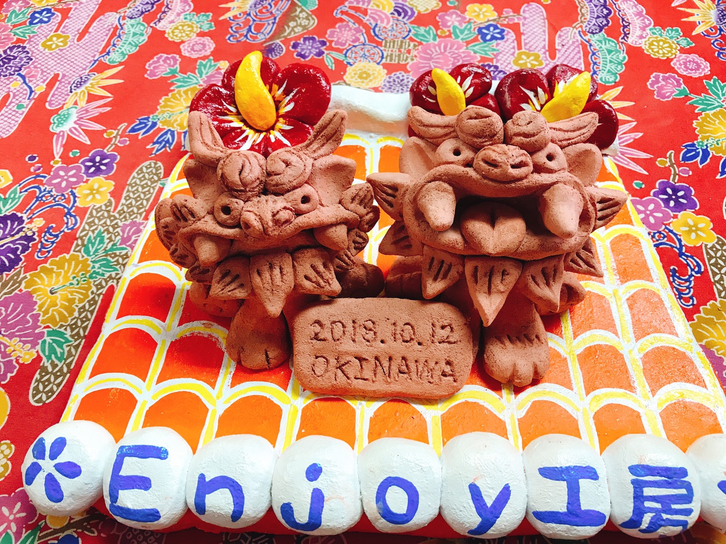 初めてのシーサー作り!厳ついシーサーは難しいですが、立派にできました(^^)