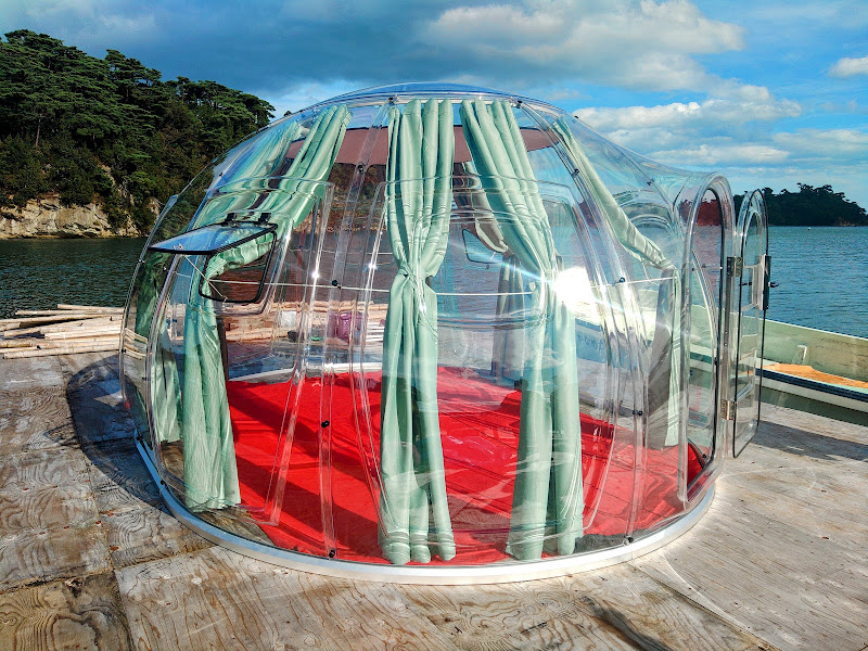 絶景☆松島湾☆クリアドーム付き100畳筏（いかだ）遊び☆蒸気で