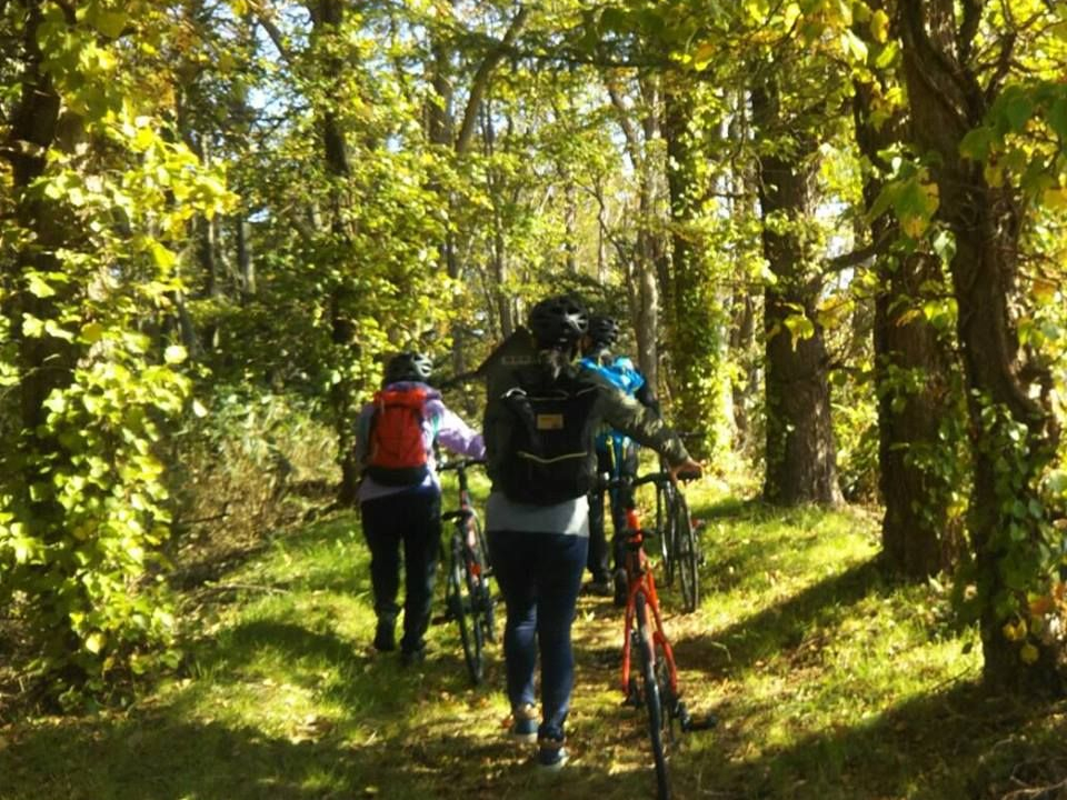 時には森の中を自転車を押して・・・