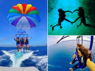 毎年大人気の海と空をセットで楽しめる青の洞窟シュノーケリング&パラセーリングセットです。