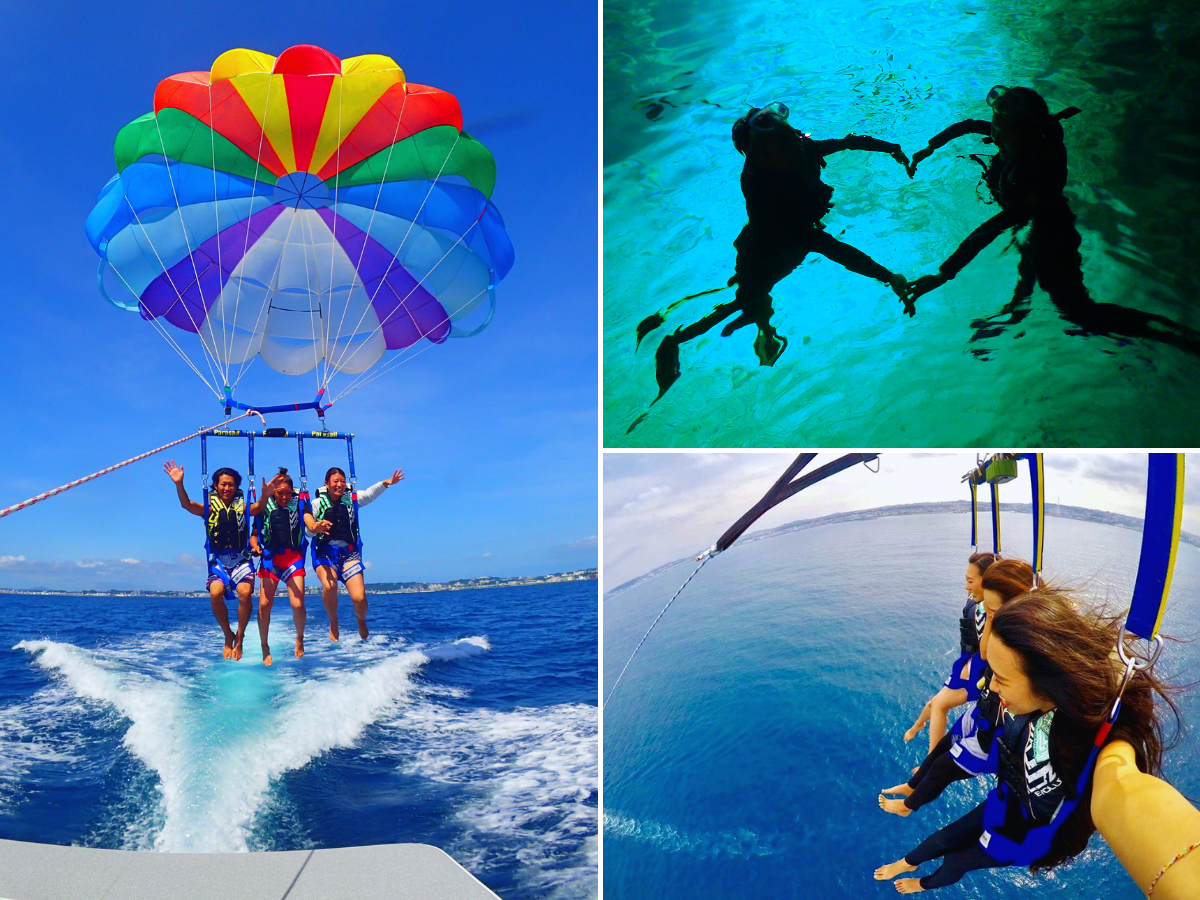 毎年大人気の海と空をセットで楽しめる青の洞窟シュノーケリング&パラセーリングセットです。