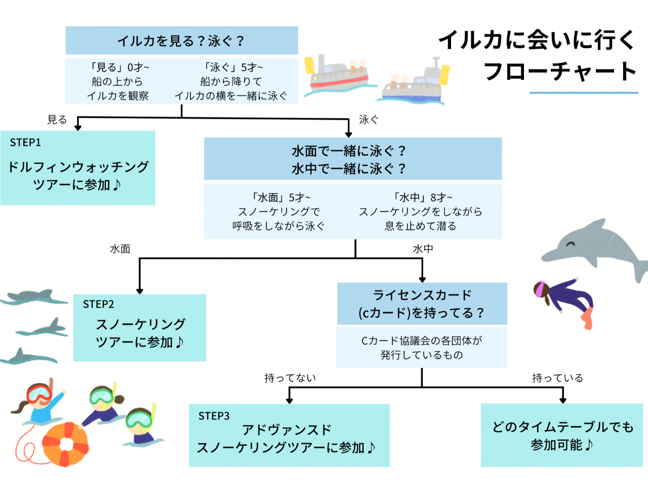 どのツアーがいいかわからない方はこちらのフローチャートをやってみてね♪